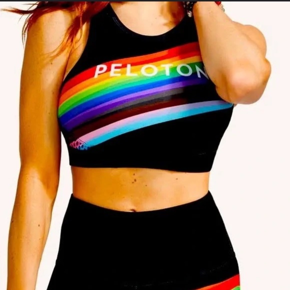 NWT Peloton Sports Bra High Neck Pride Flag Black Rainbow Size Medium - Picture 16 of 16